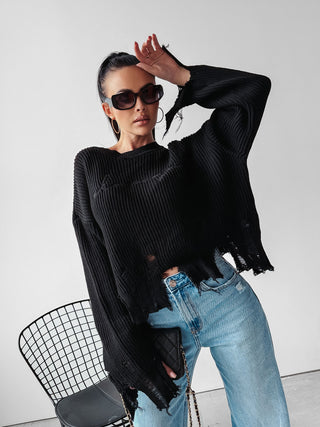 MILEY FRAYED SWEATER BLACK